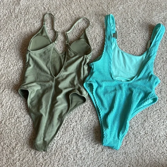 Aerie NWOT Sample Piece Bundle of Two Swimsuits Green Blue Small - Picture 3 of 3